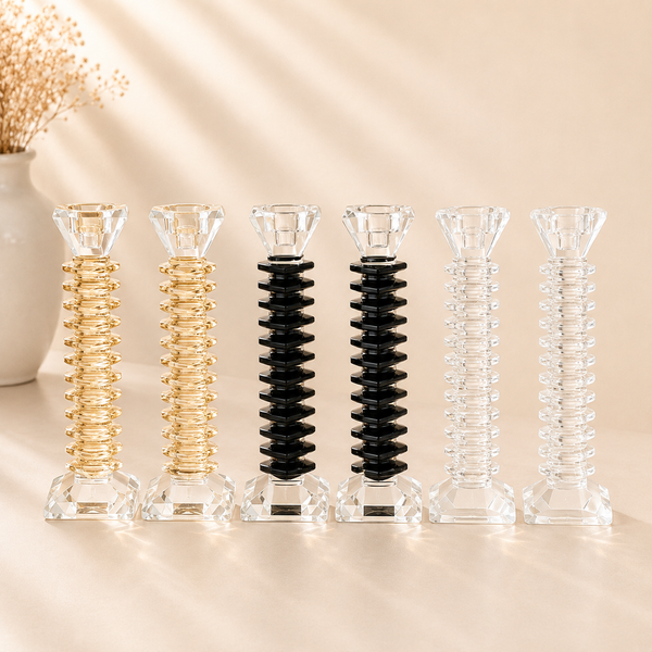 Stacked Crystal Candlesticks Set of 2