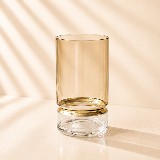 Amber Highball Glass Cup with Gold Band