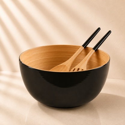Bamboo Salad Bowl & Server - Black