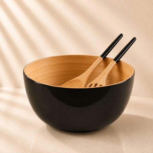 Bamboo Salad Bowl & Server - Black