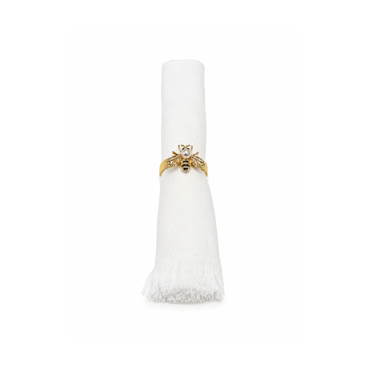 Rhinestone Pearl Bee Napkin Ring Set of 4