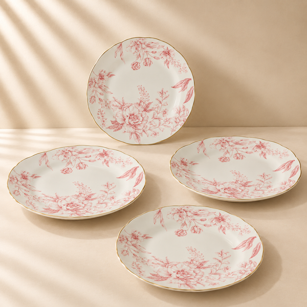 Vintage Pink Scalloped Gold Rim Salad Plate 8” Set of 4