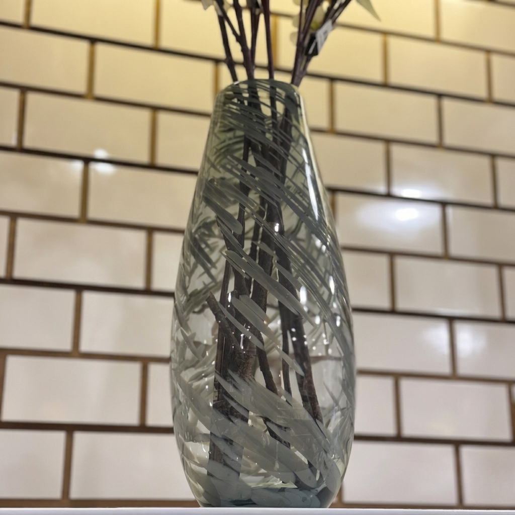 Swirl Black Glass Vase 15”