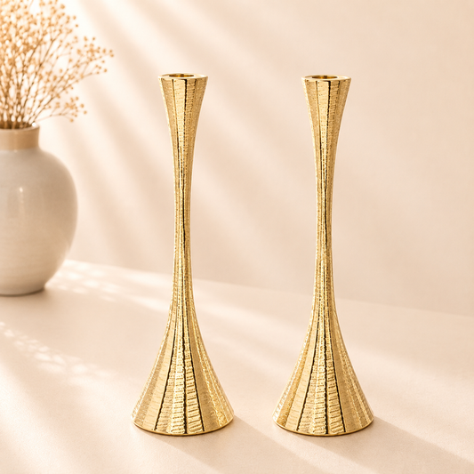 Geo Gold Candlesticks Set of 2 - 12”
