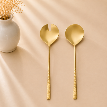 Gold Flat Hammered Salad Servers