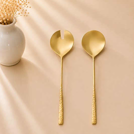 Gold Flat Hammered Salad Servers