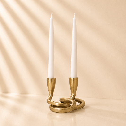 Candle Holder - Gold Metal Knotted 2-Taper, 6 in.