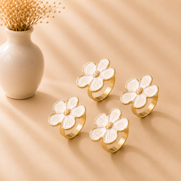 Daisy White Napkin Rings - Set of 4