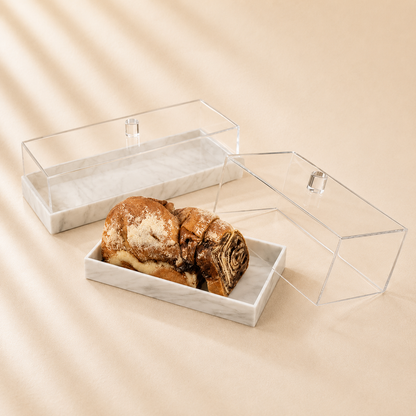 Marble Cake Tray W/ Clear Lid