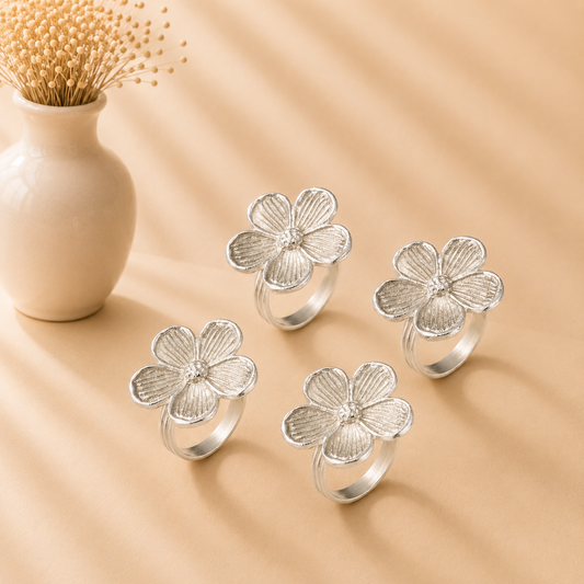 Daisy Silver Napkin Rings - Set of 4