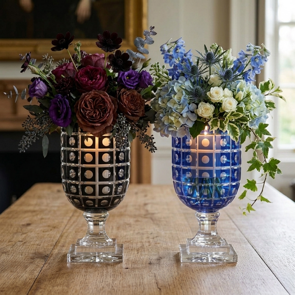 Dot Cut Vase with Clear Glass Pedestal 15”