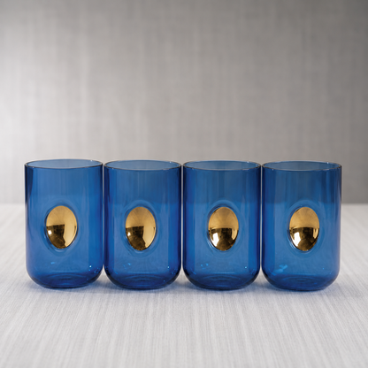 Aperitivo Tumbler w/ Gold Accent Cobalt Blue -Set of 4
