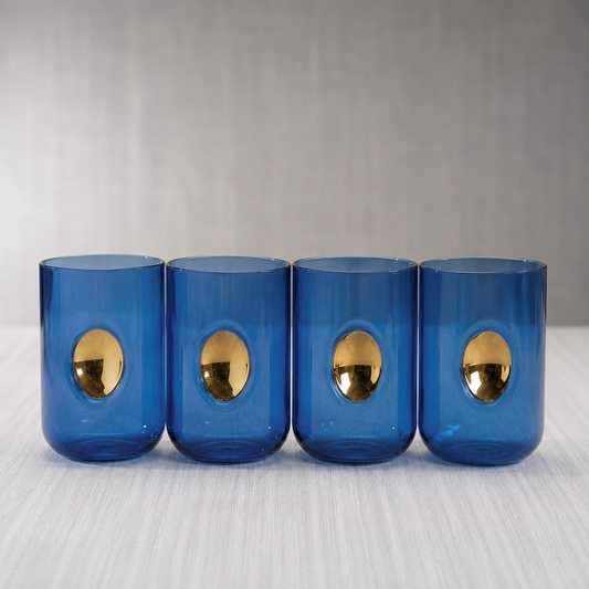 Aperitivo Tumbler w/ Gold Accent Cobalt Blue -Set of 4