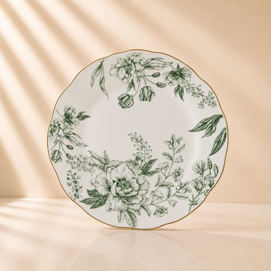 Elm City Toile Scalloped Gold Rim Salad Plate 8” Set of 4