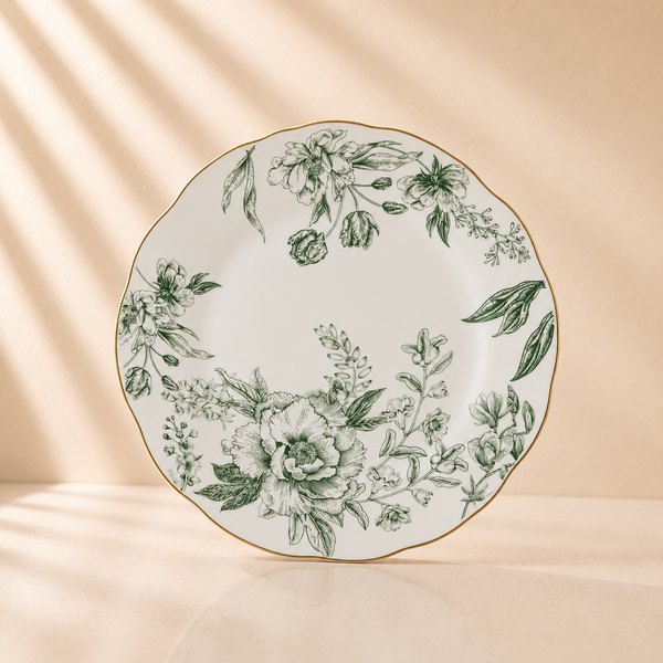 Elm City Toile Scalloped Gold Rim Salad Plate 8” Set of 4
