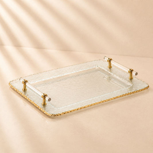Glass Tray With Gold Rim & Handle 16.14”