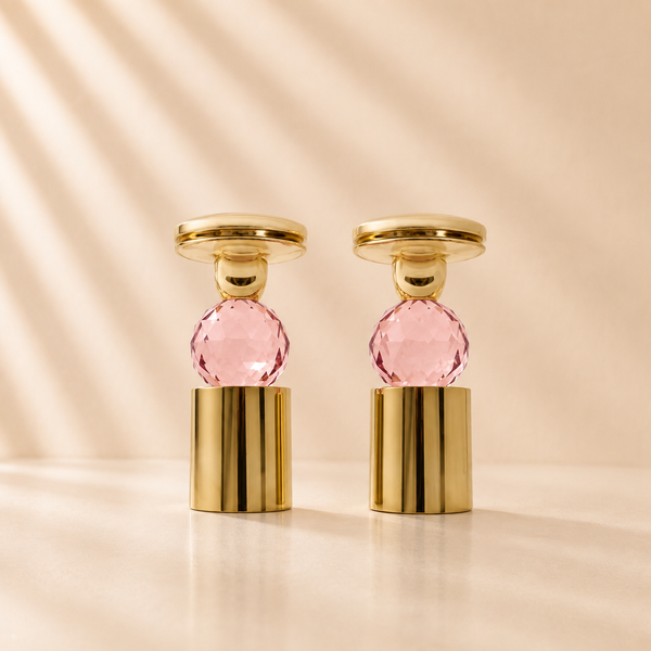 Pink Crystal Candlestick Set of 2