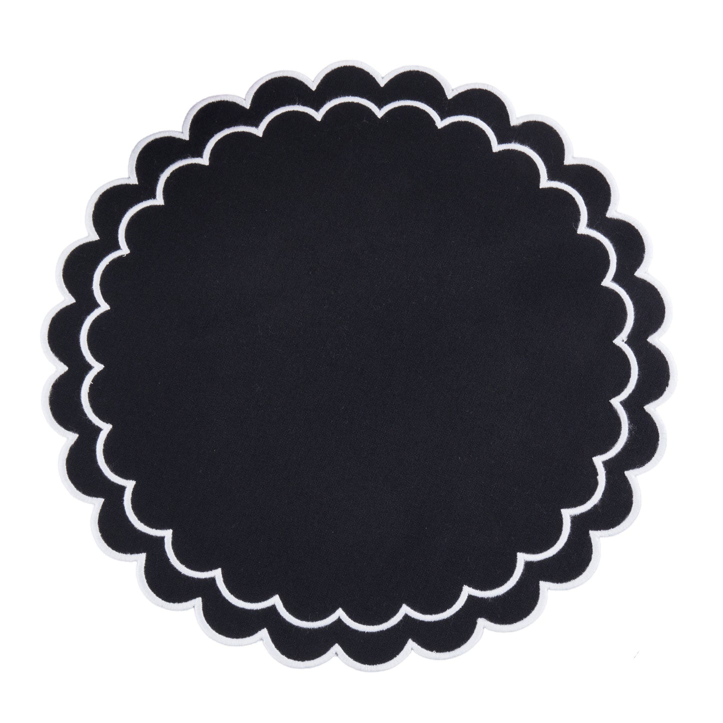 Round Scalloped Cotton Placemats: Black / 15"