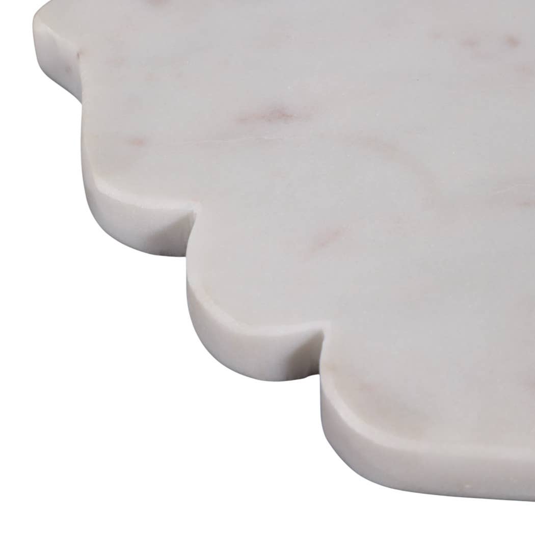 Decorative Tray - White Marble Oval Scallop Edge, 14 in.