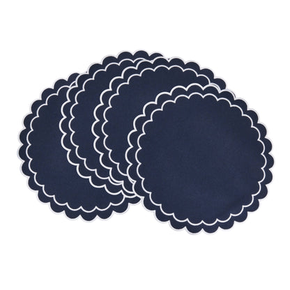 Round Scalloped Cotton Placemats: Black / 15"