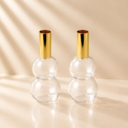 Crystal Ball Candlestick With Gold tip Set of 2