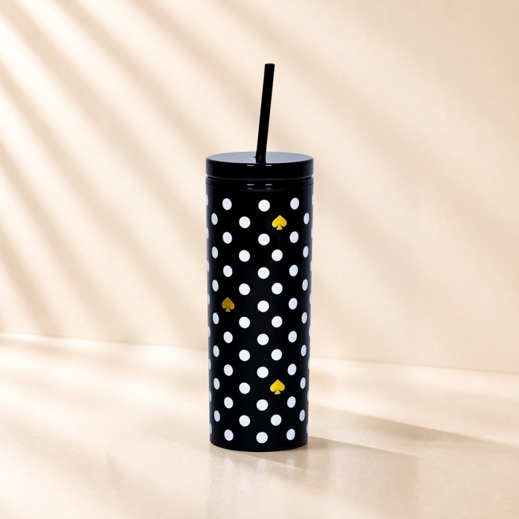 Polka Dots Tumbler with Straw Black & White
