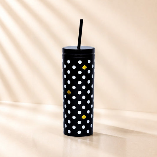 Polka Dots Tumbler with Straw Black & White