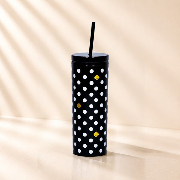 Polka Dots Tumbler with Straw Black & White