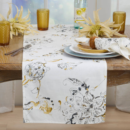 Modern Floral Linen Blend Table Runner: Marigold / 16"x72"