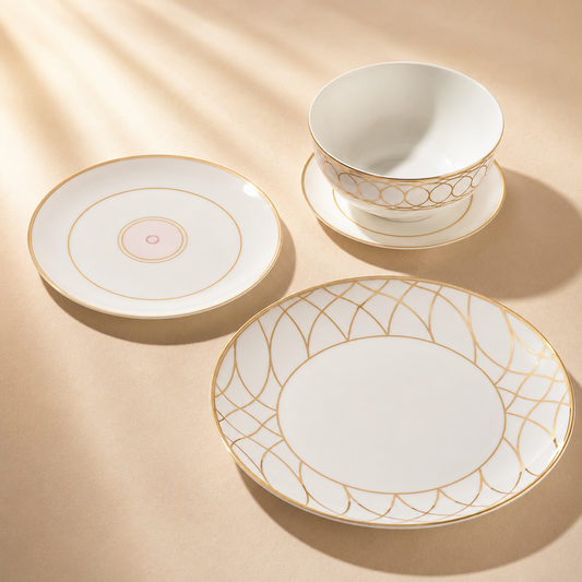 Lexington Bone China Gold and Pink Scallop Dinnerware Set (Service for 4)