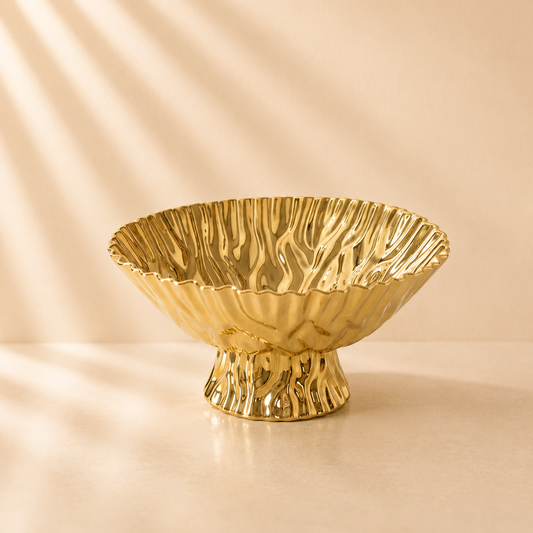 Large Gold Crinkle Footed Bowl