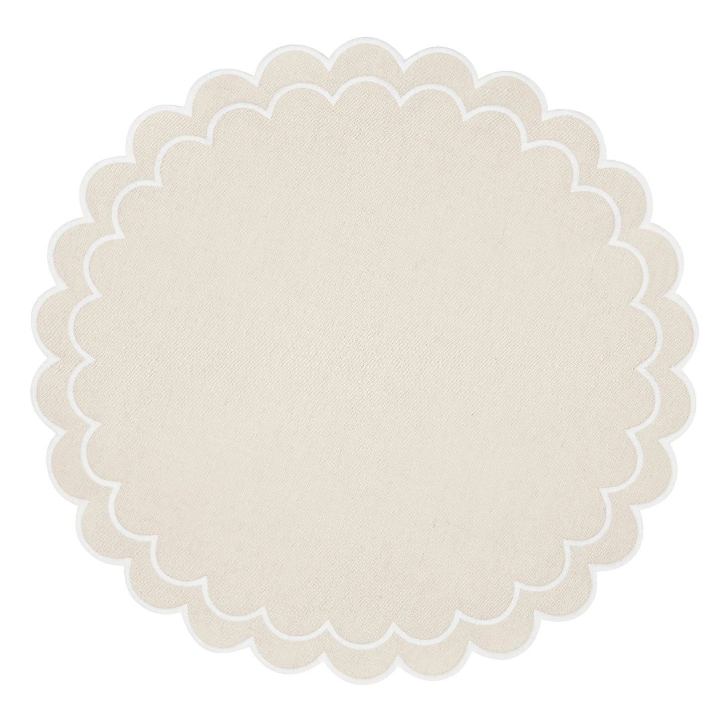 Round Scalloped Cotton Placemats: Natural / 15" Set of 4