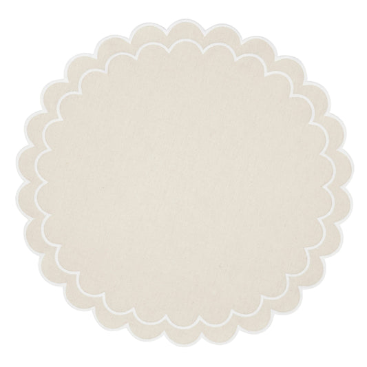 Round Scalloped Cotton Placemats: Natural / 15" Set of 4