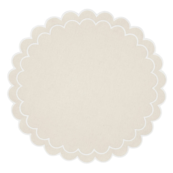 Round Scalloped Cotton Placemats: Natural / 15" Set of 4