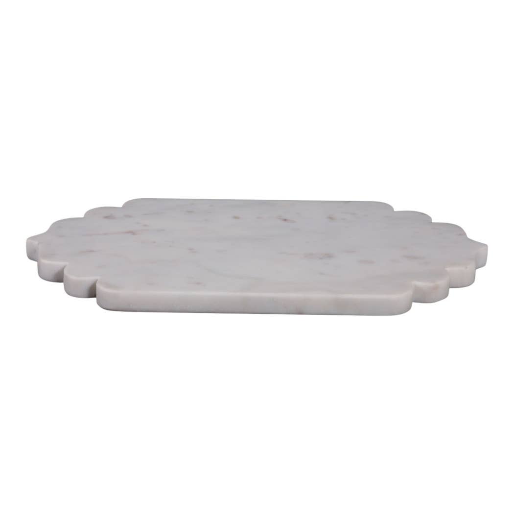 Decorative Tray - White Marble Oval Scallop Edge, 14 in.
