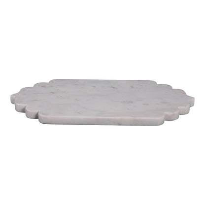 Decorative Tray - White Marble Oval Scallop Edge, 14 in.