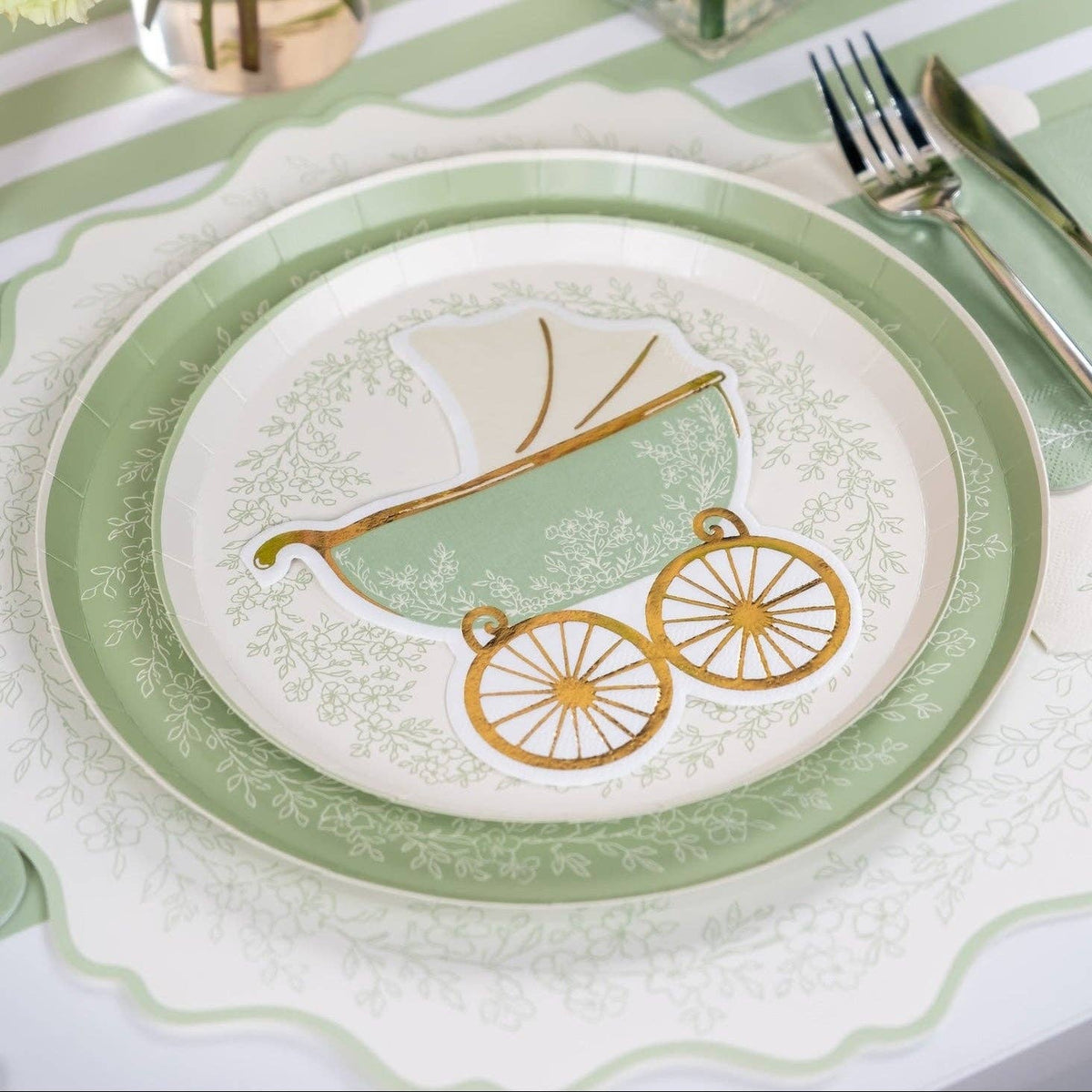 Floral Elegance Sage Dessert Plates 8pk