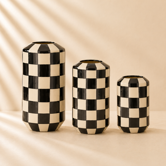 Ceramic Black & White Check Vase
