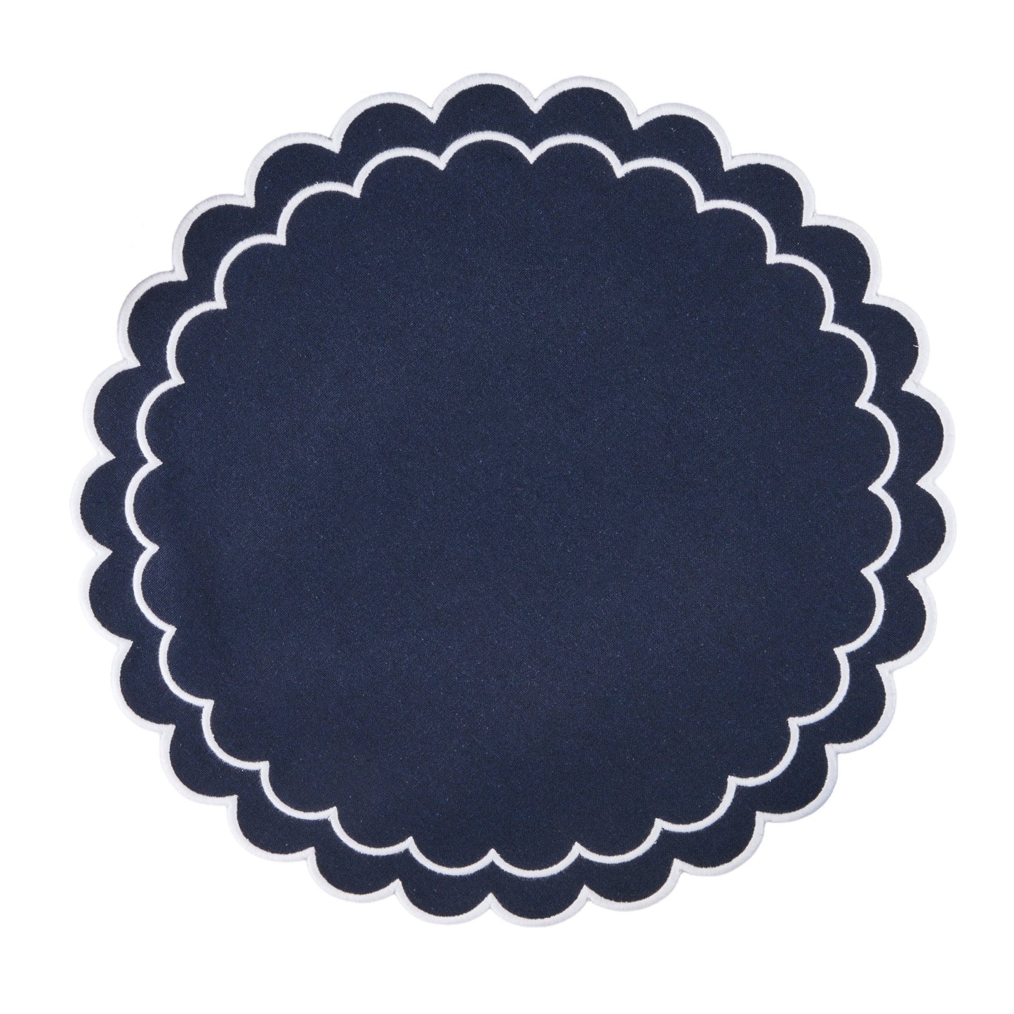 Round Scalloped Cotton Placemats: Black / 15"