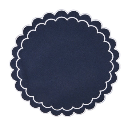 Round Scalloped Cotton Placemats: Black / 15"