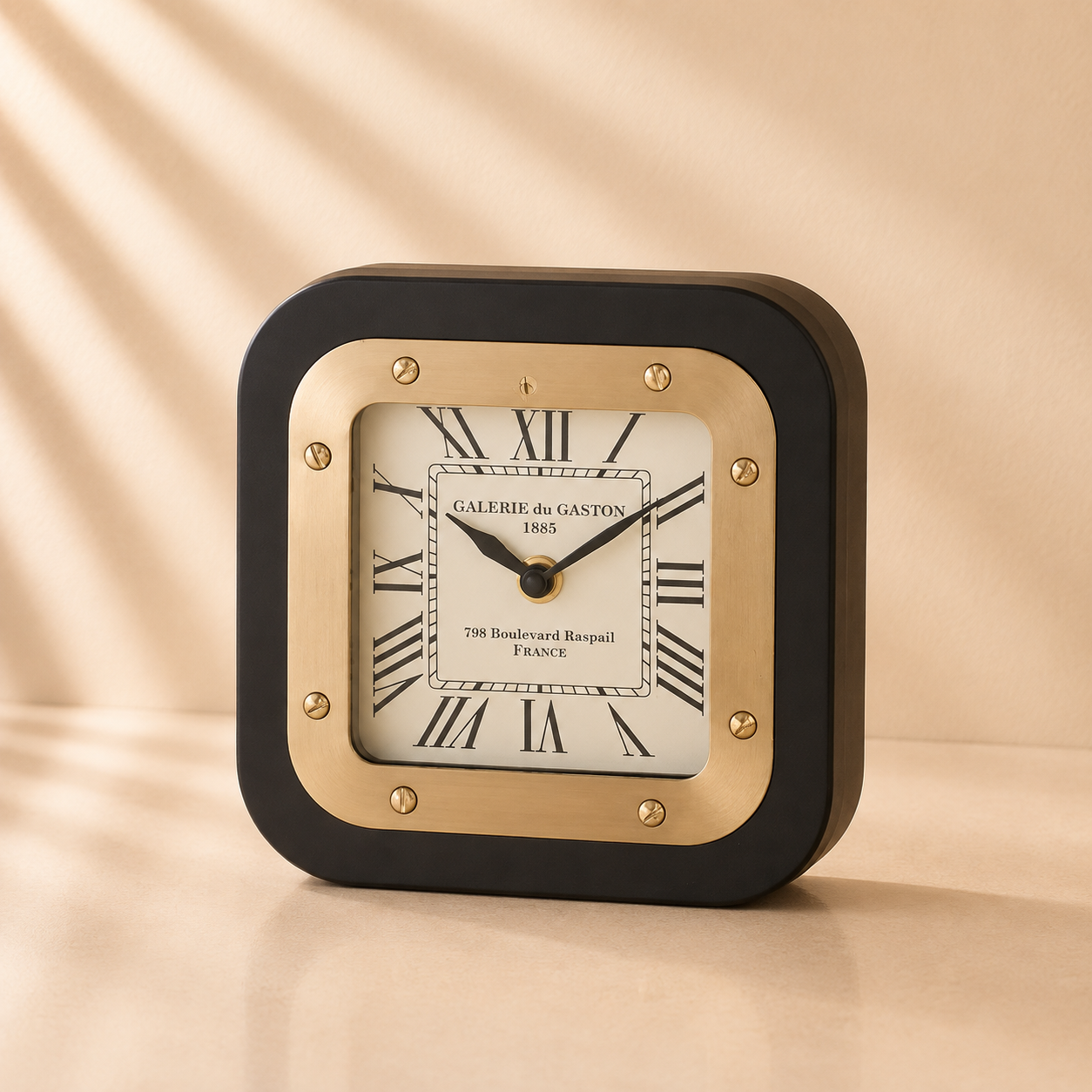 Square black & Antique Brass Clock 6.75