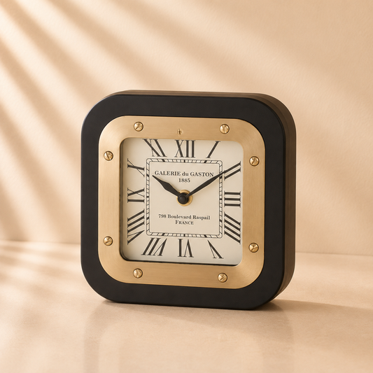 Square black & Antique Brass Clock 6.75
