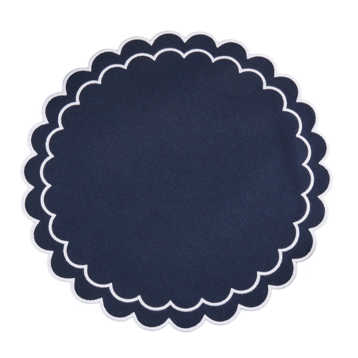 Round Scalloped Cotton Placemats: Black / 15"