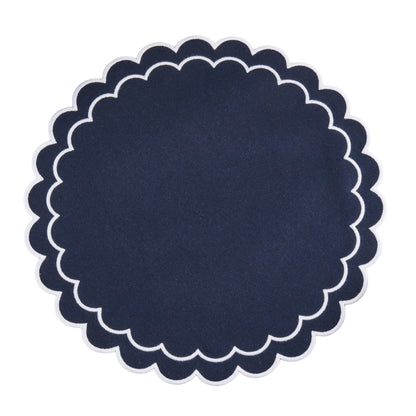 Round Scalloped Cotton Placemats: Black / 15"