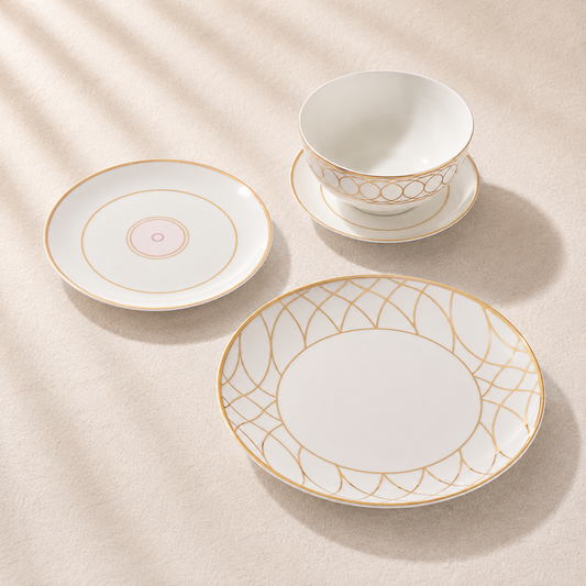 Lexington Bone China Gold and Pink Scallop Dinnerware Set (Service for 4)