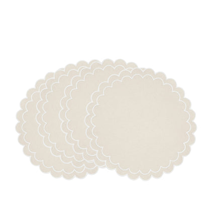 Round Scalloped Cotton Placemats: Black / 15"
