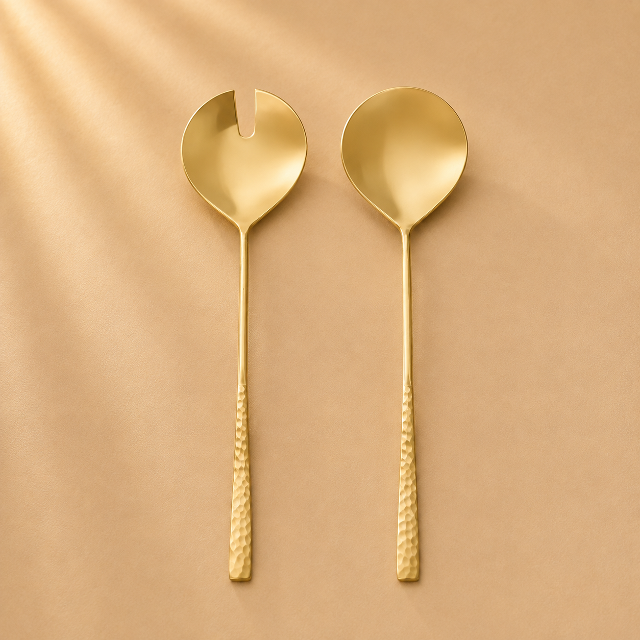 Gold Flat Hammered Salad Servers