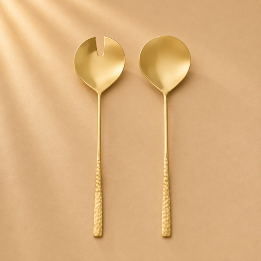Gold Flat Hammered Salad Servers