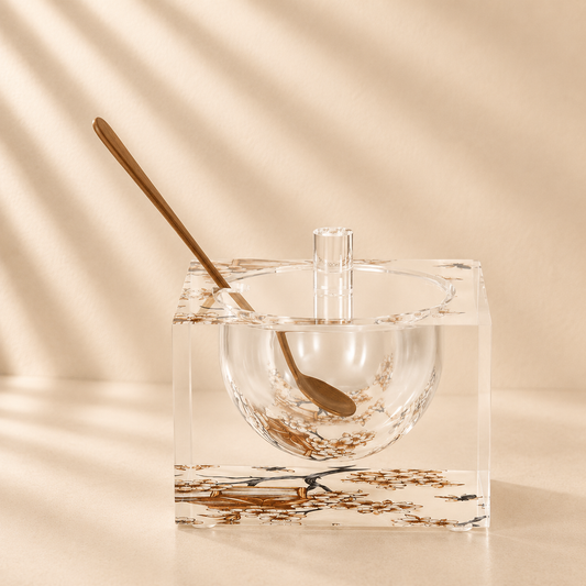 Lucite Toile Design Square Honey Dish