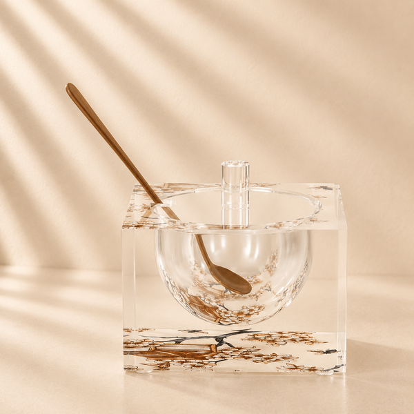Lucite Toile Design Square Honey Dish
